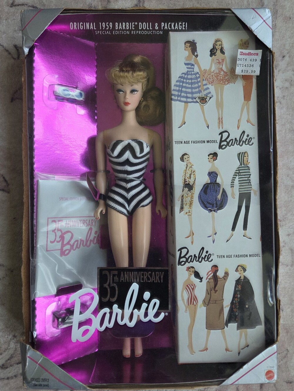 35th Anniversary Original 1959 BARBIE DOLL & Package.